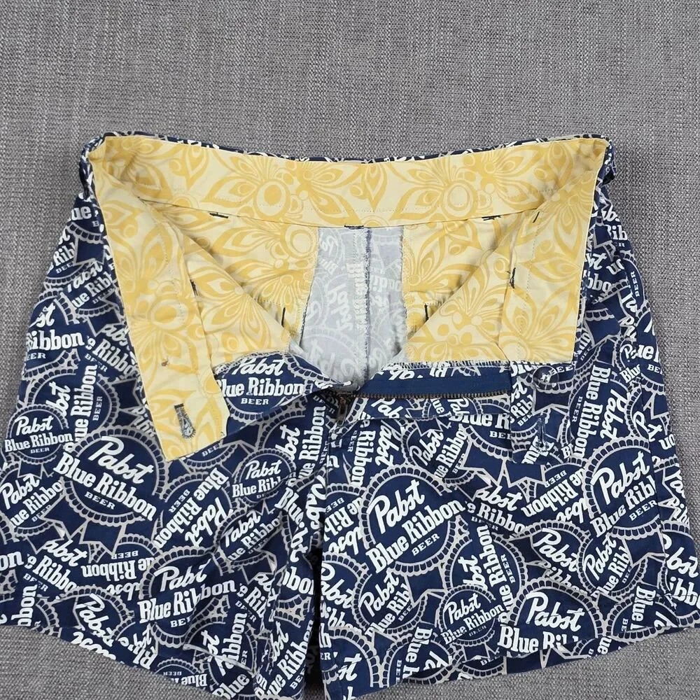 Loudmouth Golf Shorts Mens 30 Pabst Blue Ribbon PBR Beer Bottle Cap Novelty Navy